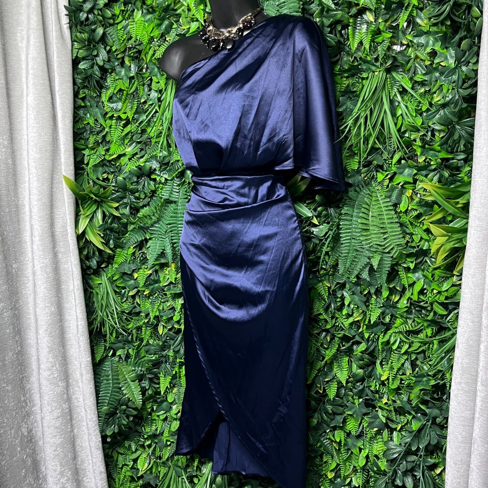 CUPSHE Dress Medium Navy Blue One Shoulder Ruched Midi Cocktail Party 3302‎ - Picture 11 of 11